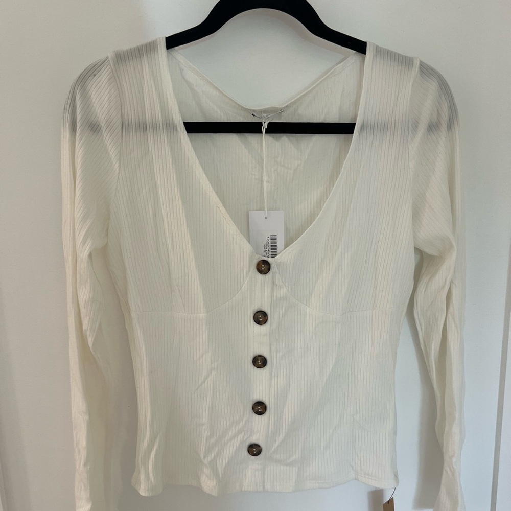 NWT Reformation Virgil Knit Long Sleeve Top White